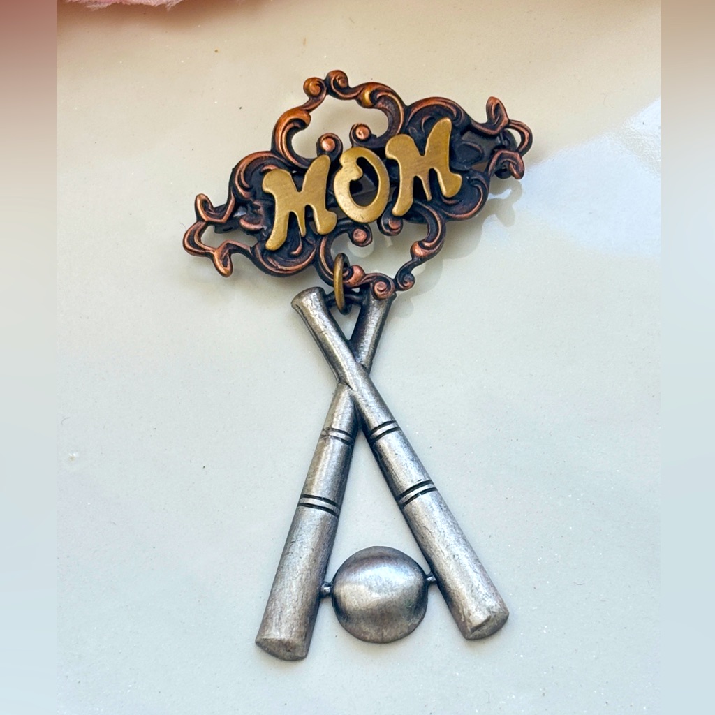 Vintage Baseball Mom Brooch, K&T Marked